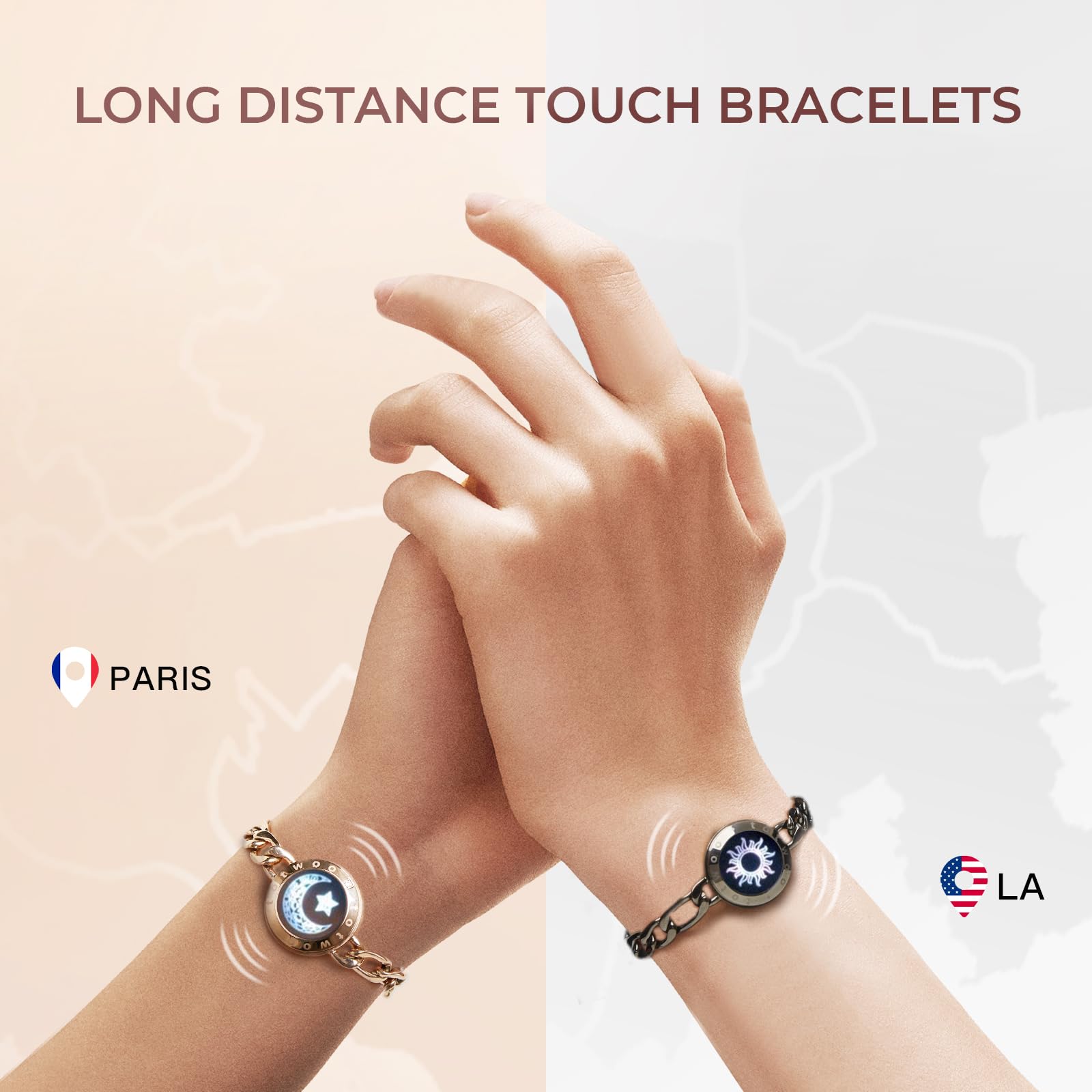 TOTWOO Long Distance Touch Bracelets for Couples Light up & Vibration for Love - Womens Fashion Smart Jewelry Romantic Gift for Girlfriend One-to-One Bluetooth Pairing via App product thumbnail 4