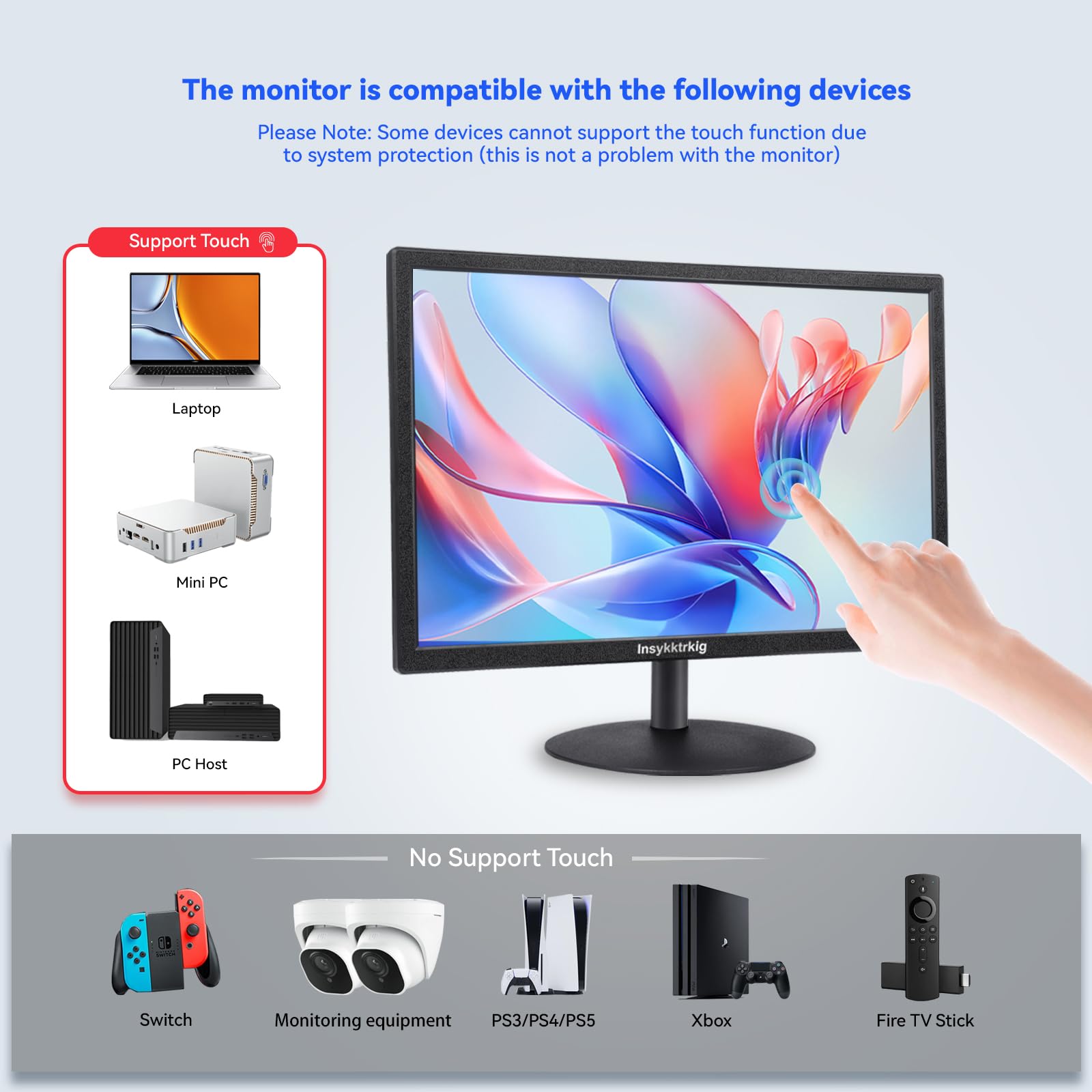 Insykktrkig Touchscreen Monitor 19 Inch FHD 1440 x 900 Multi-Touch Screen Dual Speakers HDMI VGA Type-B 60Hz,VESA,Brightness 300cd/m²,Tilt Adjust,PC Desktop Laptop Computer Windows Touch Display — view 6