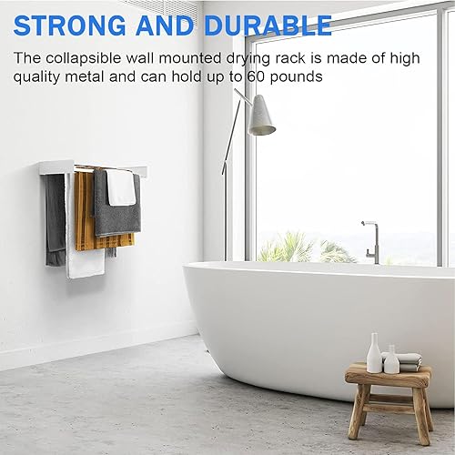 Miniatura 2 de Estante de secado de ropa para montar en la pared, plegable, retráctil, de acero inoxidable, plegable, para colgar ropa, toallero de metal,
