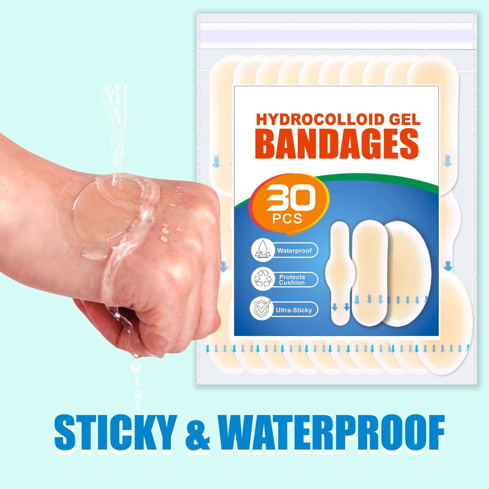 Vendas hidrocoloides para ampollas – 30 vendas impermeables para pies, talones y dedos de los pies – Prevención y recuperación de ampollas en el talón, vendajes de talón para ampollas y almohadillas