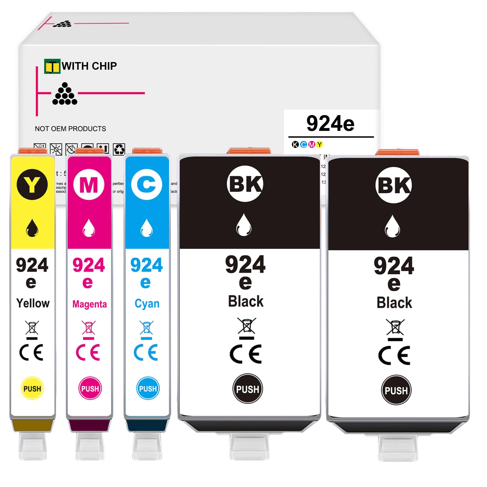 924e Multipack 924 Patronen XL mit Chips Kompatibel für OfficeJet 8130 8120 8132 8122 8123 8125 8128 8133 8134 8135 (2 Schwarz Cyan Gelb Magenta, 5er-Pack)
