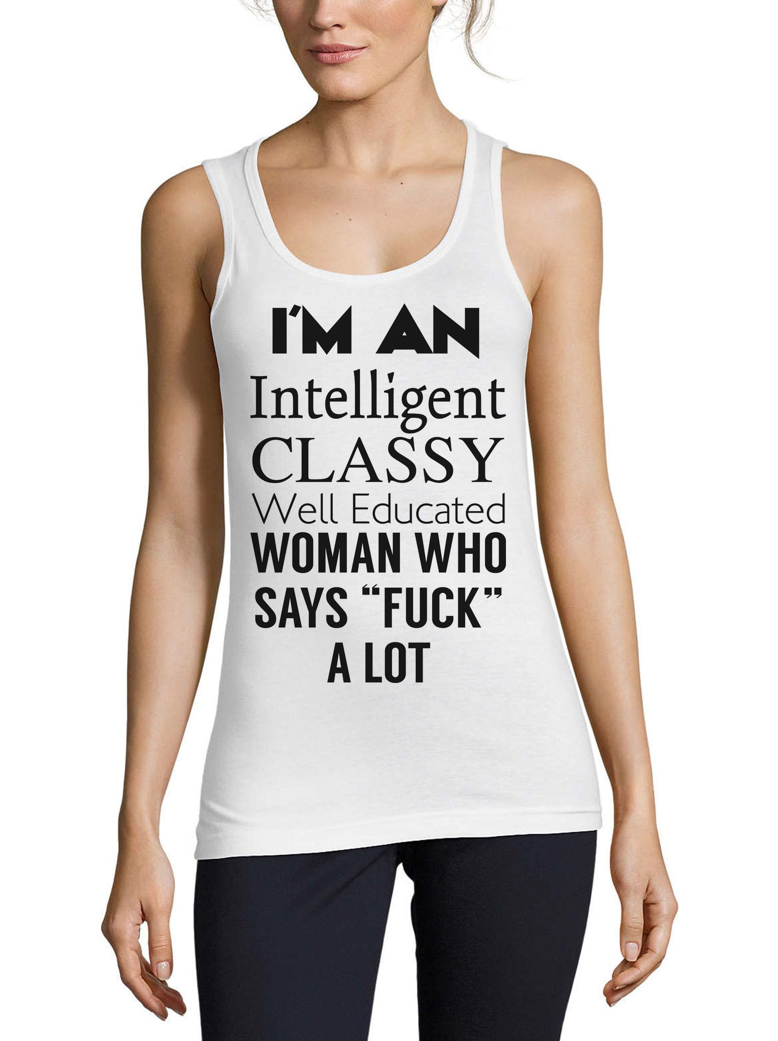 Camiseta sin mangas para mujer de algodón transpirable con texto blanco 3