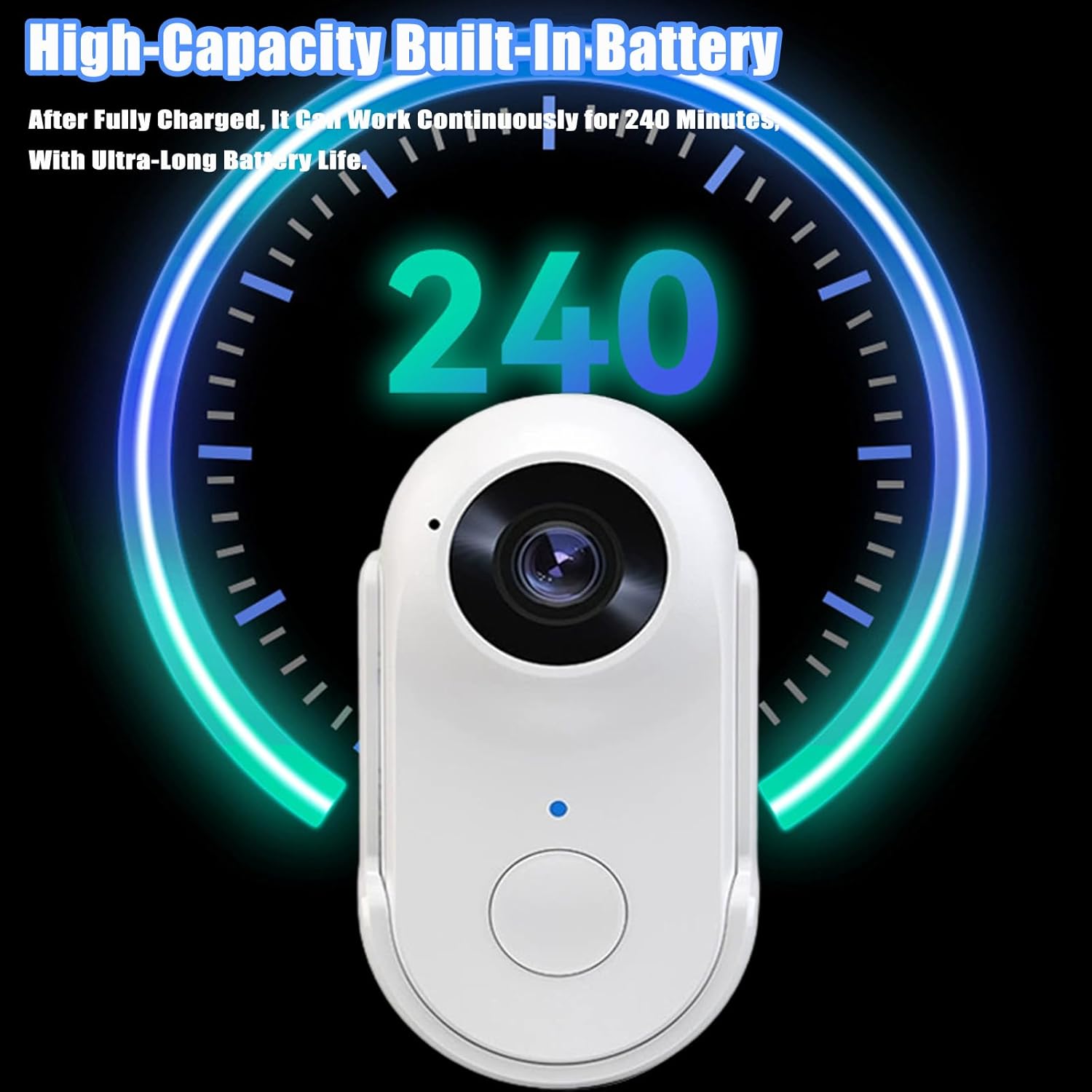 Diagram showing the camera's 240-minute battery life