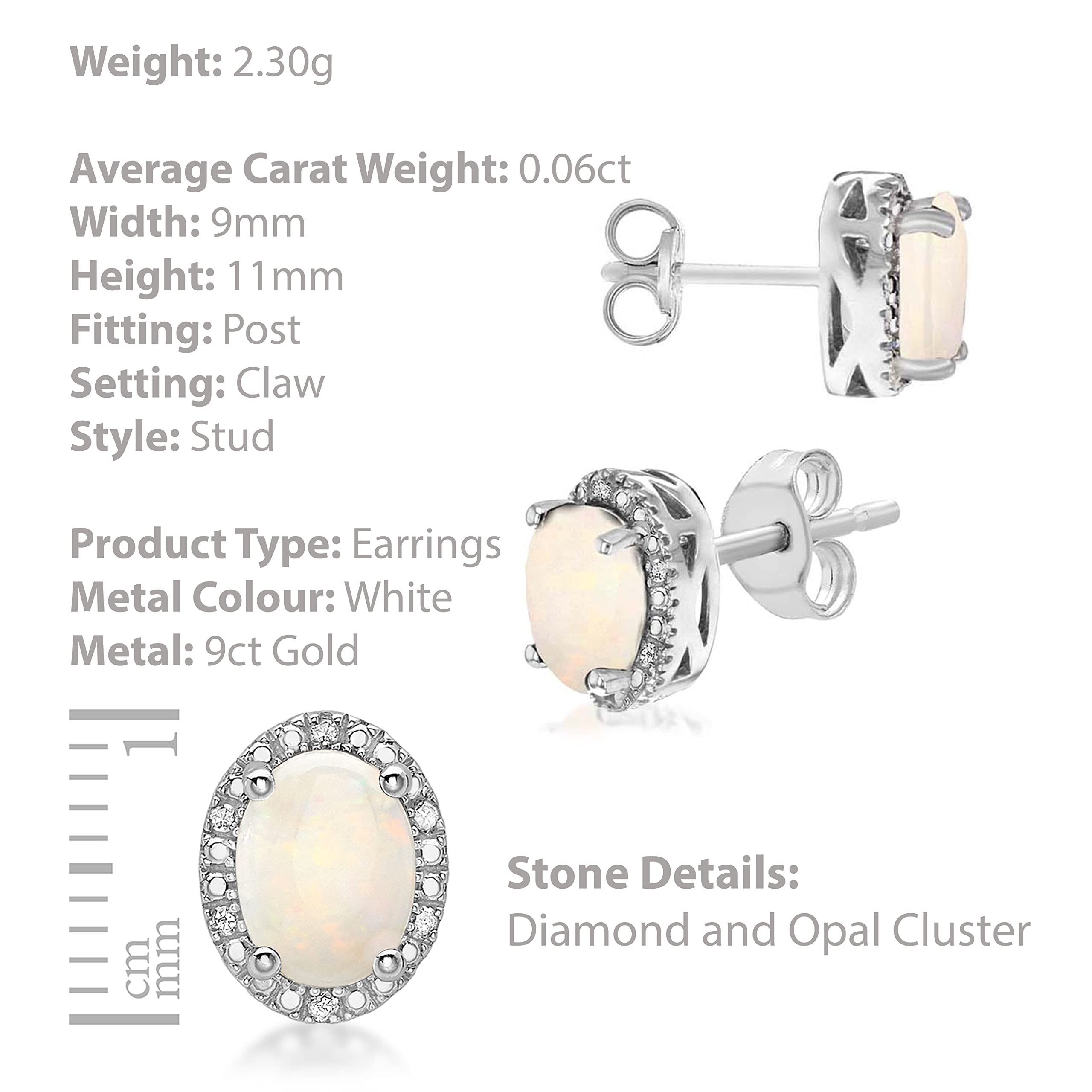CARISSIMA Damen-Ohrstecker Gold 9ct Diamond and Cluster Stud Earrings 375 Weißgold Opal weiß Ovalschliff Diamant-5.58.927O