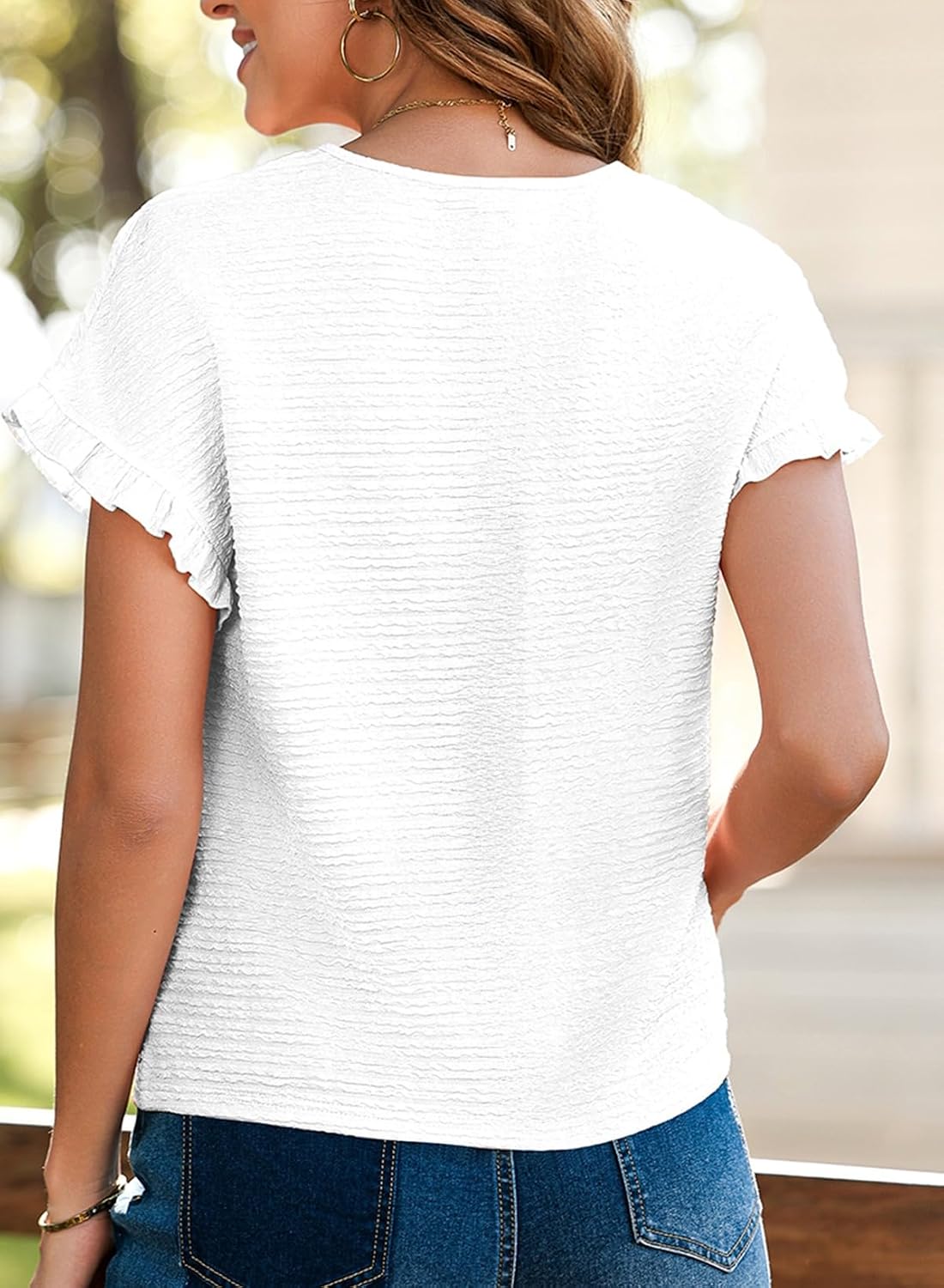 SHEWIN Womens Summer Tops Crewneck Short Sleeve T Shirts Casual Textured Work Shirt Loose Blouses