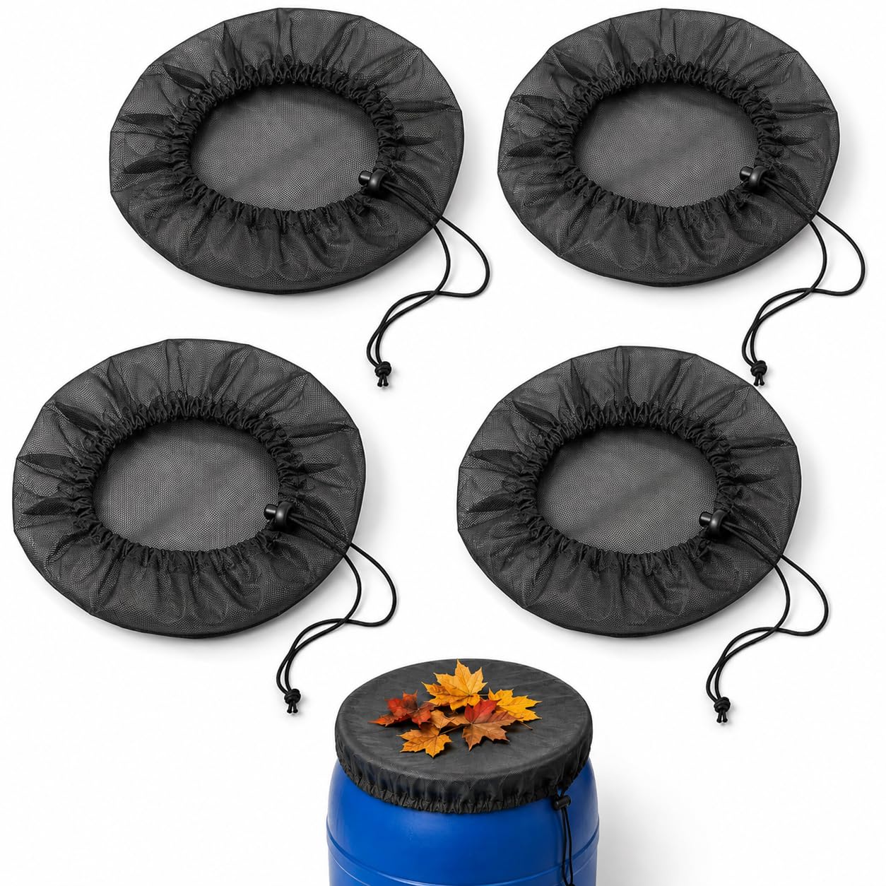 Poivgew 4-Pack 60cm Black Water Butt Mesh Cover, Waterbutt Lids Only