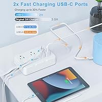 Vista 2 de Flat Plug Power Strip Surge Protector, 5ft Ultra Thin Extension Cord with 4 USB Wall Charger(2 USB C Port), 6 Widely-Spaced Outlets Power Strip