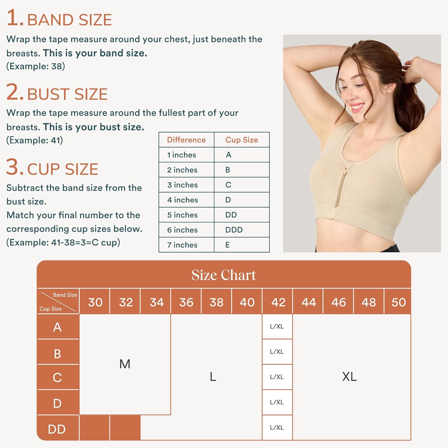 Coobie Women's Front Zipper Sports Bra Wireless Post-Surgery Bra,Light Nude,X-Large - Image 6