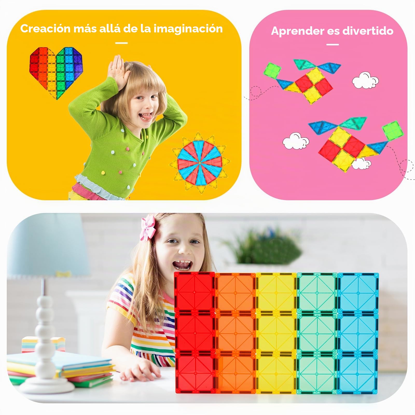 Gemmicc Baldosas Magnéticas, Set Deluxe 136 Piezas para Construcción Magnética, Bloques Magnéticos 3D para Niños y Niñas, Gran Set con 2 Coches