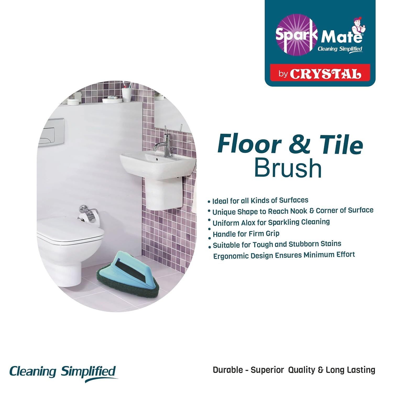 Sparkmate by Crystal Bathroom Brush with Abrasive Scrubber for Floor/Tile Cleaning (Pack of 1), Assorted 3 71WBfYpGaPL. SL1500