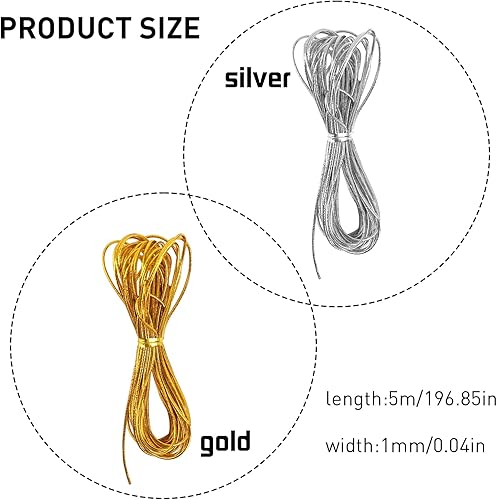Miniatura 2 de 4 cuerdas de cabello de 16.4 ft para trenzas, accesorios de cabello, cuerda para trenzar rastas, cuerda trenzada de oro plateado y dorado, cuerda