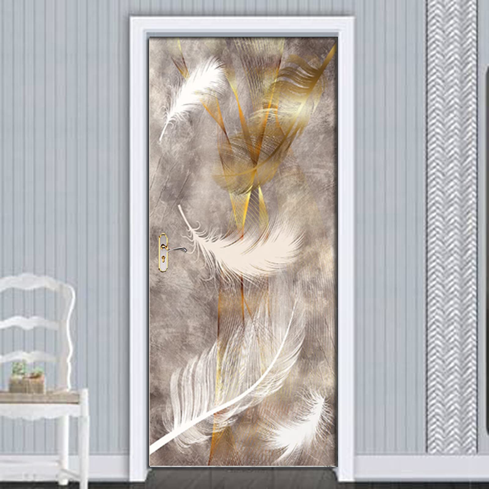Tür-Aufkleber Gold & Treppen – Selbstklebende Türfolie, Abziehbar, Für DIY-Wanddekoration Im Flur Oder Zimmer