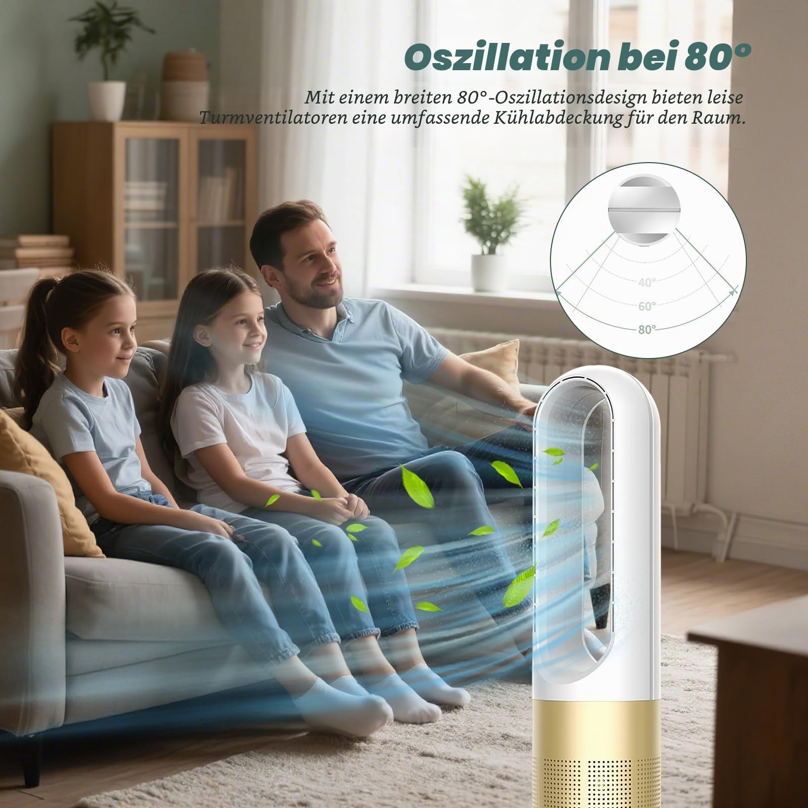 Säulenventilator ohne Flügel, 18 Zoll – leiser Ventilator mit Ionisator, Fernbedienung 5 m, 8 Geschwindigkeitsstufen, Timer 8 Stunden und Oszillation 80 ° | Standventilator für Schlafzimmer