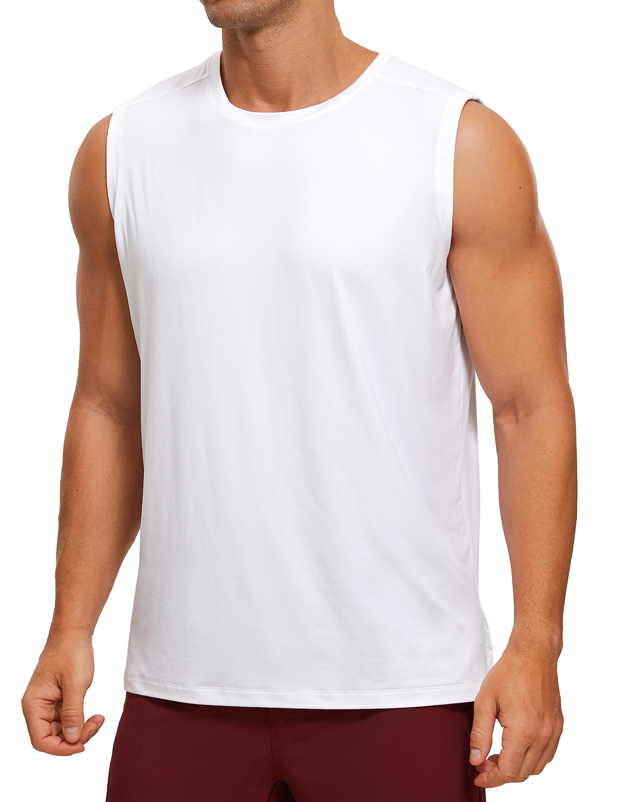CRZ YOGA Men's Workout Tank Tops Stretchy Quick Dry Sleeveless Running Shirts Athletic Gym Tops White XXL