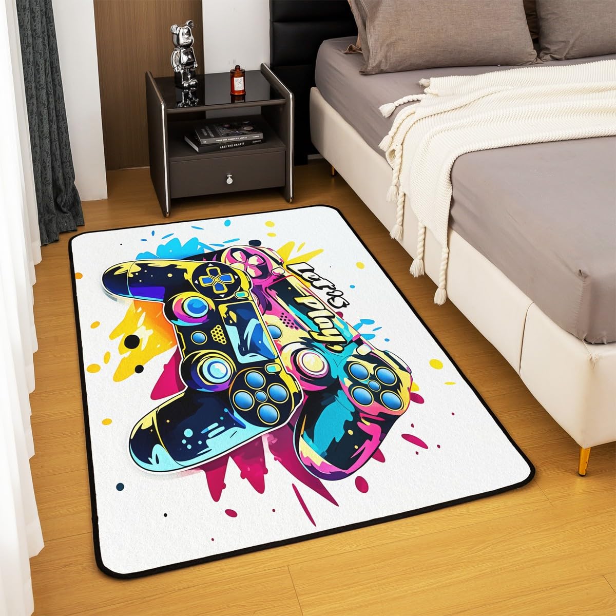 Loussiesd Dywan do salonu dla graczy, 150 x 200 cm, gamingowy dywan akcentujący dla chłopców, dziewcząt, nastolatków, nowoczesny kontroler konsoli do gier, wewnętrzna mata podłogowa, joystick, surowa