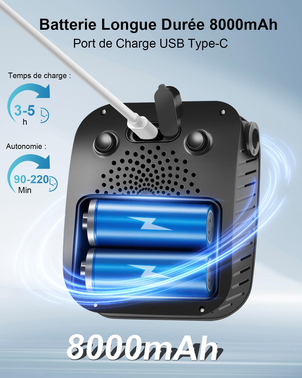 AUTOPkio Camping Douche Portable, Kit Douche de Camping, Pompe de Électrique Rechargeable 8000mAh avec 5 Vitesses Réglables et LED Affichage, IPX8 Étanche pour Randonnée, Playa Animales Voitures