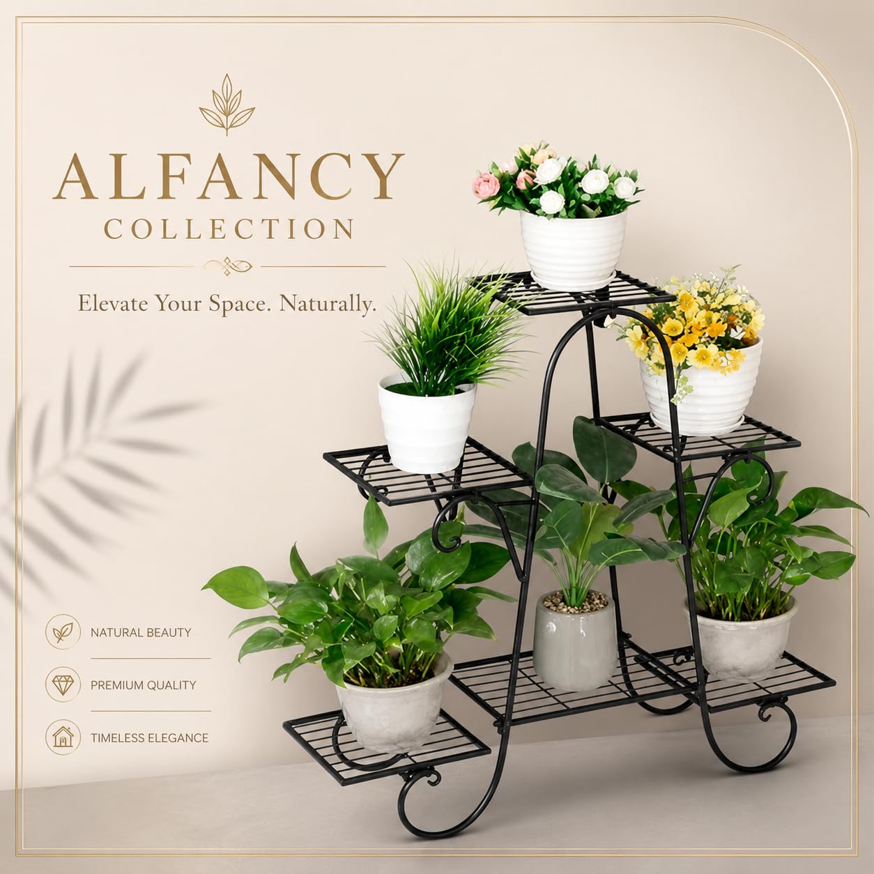 Tall 6 Tier Metal Plant Stand with A-Shape Design – Iron Flower Pot Display Shelf for Home, Balcony, Garden & Indoor Décor BLACK-picture-17