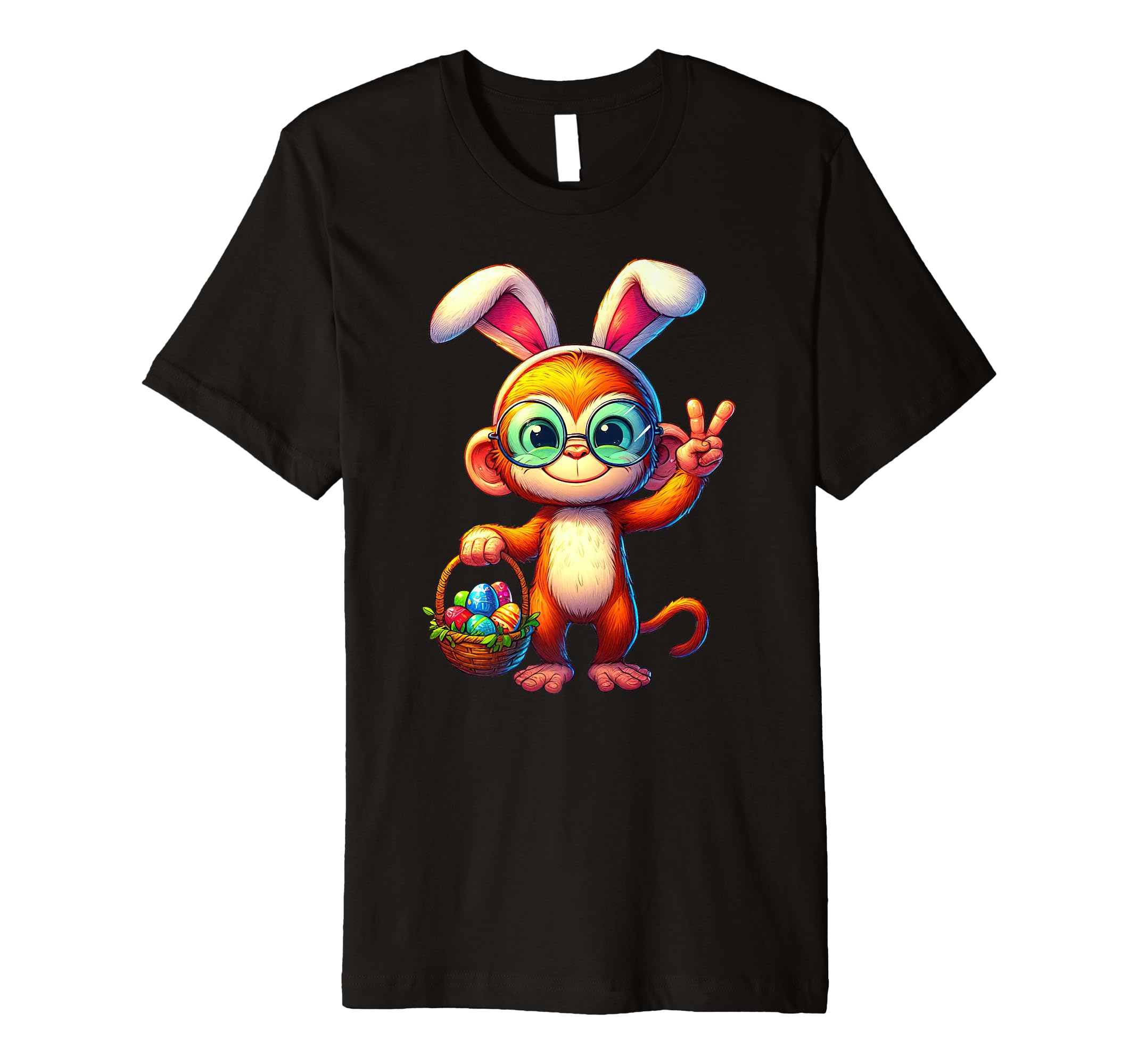 Funny Peace Sign Hand Monkey Kids Mens Womens Easter Monkey Premium T-Shirt