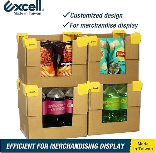 Miniatura 5 de Excell HP-23721YL Soporte para caja de exhibición minorista (paquete de 4, amarillo)  Soporte apilable con protectores de esquina para escaparate,