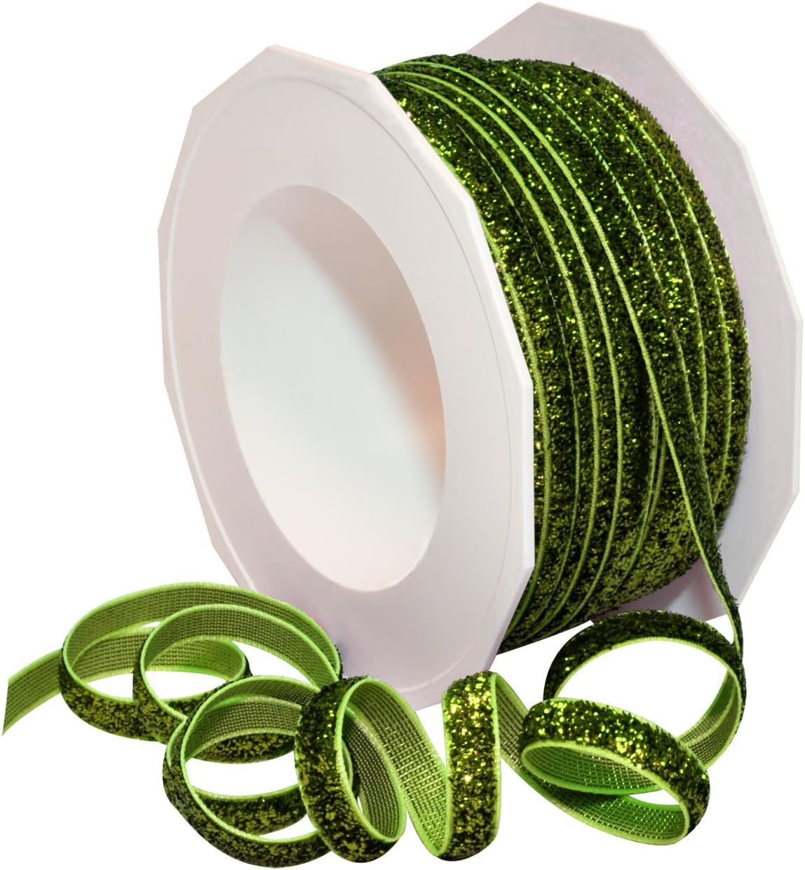 Morex Ribbon 987 - Nastro glitterato in velluto 5/8" x 25 yd verde lime