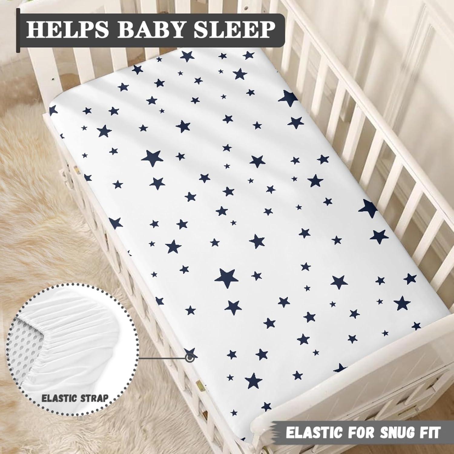 Stars Baby Crib Sheets for Boys Girls Navy Blue Star Fitted Crib Sheet for Standard Crib and Toddler Mattress Cute Baby Mattress Sheets Toddler Bed Sheet 52x28x8 in