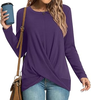 HOTGIFT Women's Long Sleeve Tunic Tops Casual Crewneck T-Shirts Front Twist Top Tee Blouse For Leggings