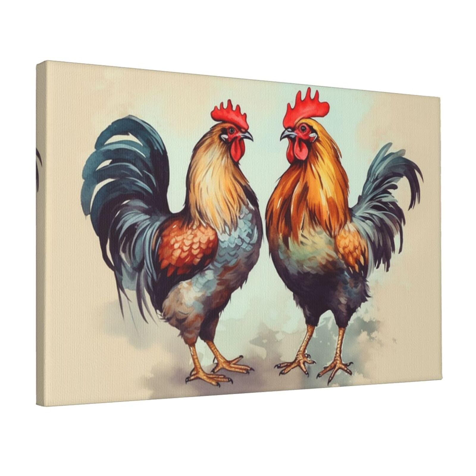 KLOPH Rooster and hen Canvas Wall Art for Living Room 12"x18" Modern Artwork Painting for Bathroom Hanging Canvas Prints Aesthetic Wallart for Bedroom Kitchen Office Wall Decor