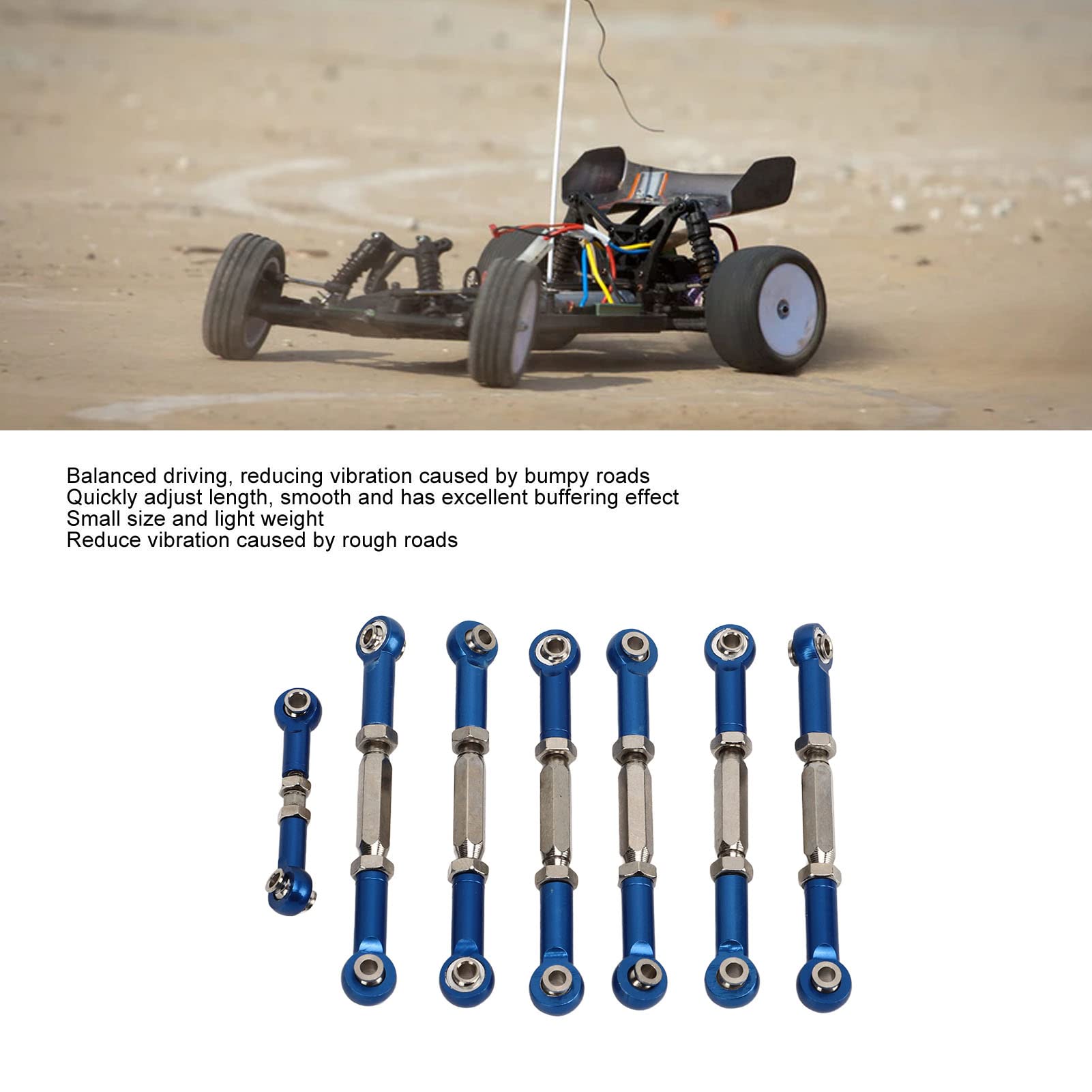 DGLDCSHUAI 7 pièces Ensemble de Biellettes de Direction RC en Alliage d' aluminium Durable Pratique en métal Ensemble de Biellettes de Voiture RC pour Camion Court 1/10 RC (Bleue