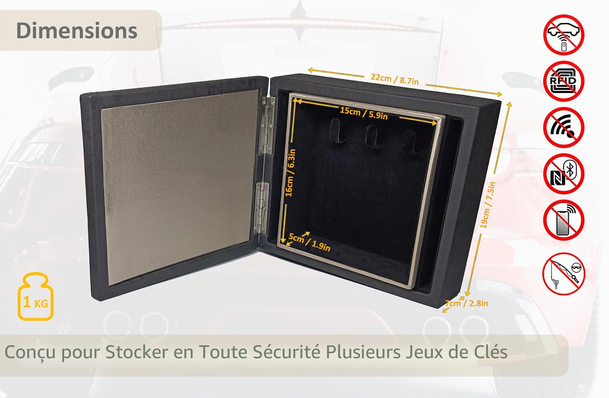 Boîte de blocage de signal pour clé de voiture, montage mural, bloqueur de signal RFID, boîtier Faraday avec 3 crochets, CEG-110A de Connected Essentials