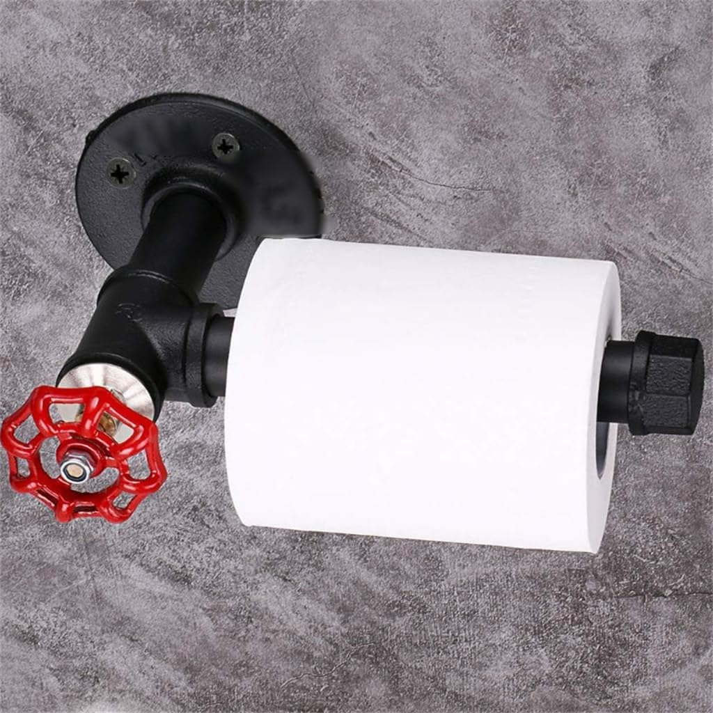 FMURY Retro Styles Toilet Paper Holder Industrial Iron Pipe Roll Paper Towel Holder Bathroom Bedroom with Valve