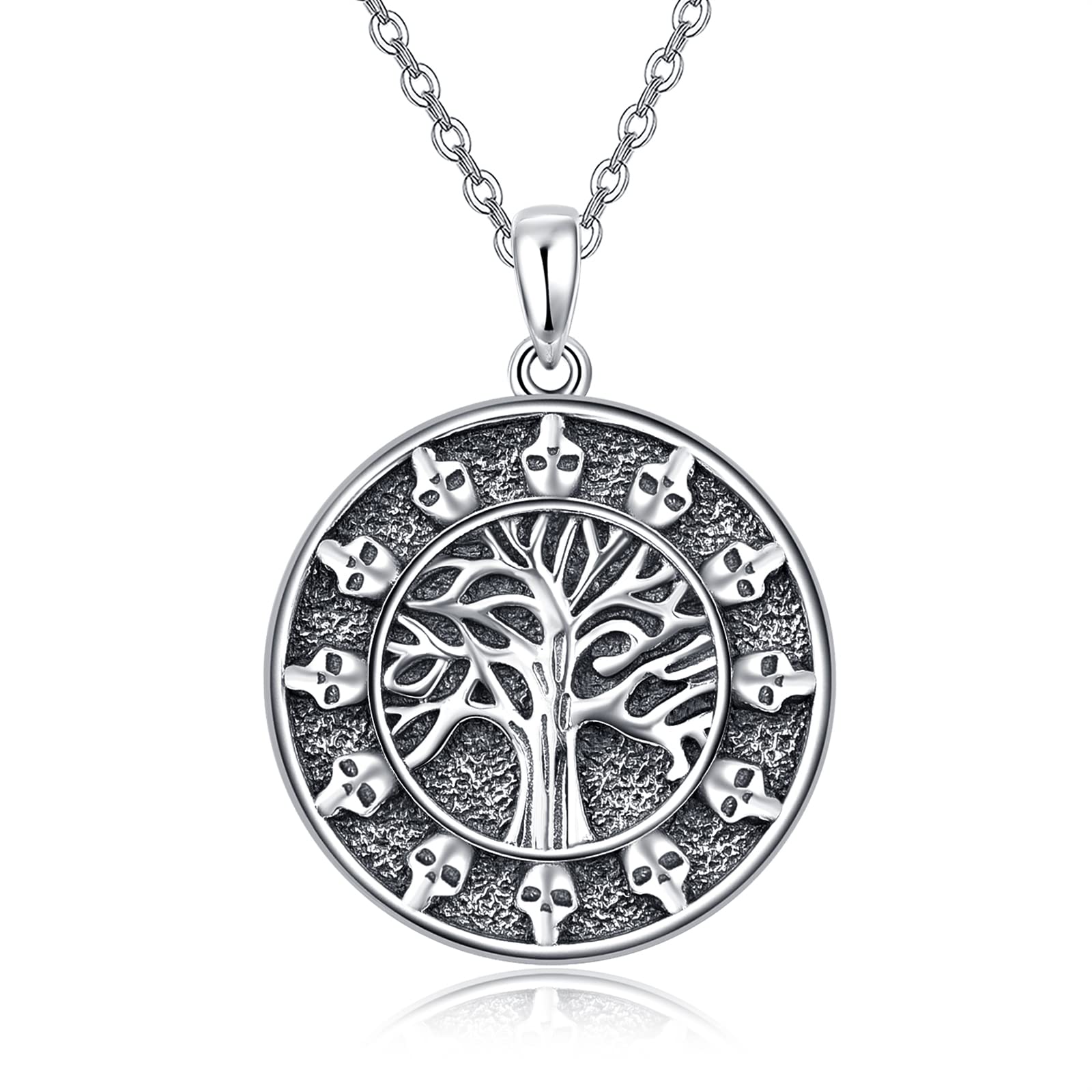 TANGPOET Wikinger Halskette für Herren 925 Sterling Silber Vintage Schwarz Anhänger Viking Necklace Halloween Gotik Schmuck Geschenke für Männer Frauen Familie Freunde