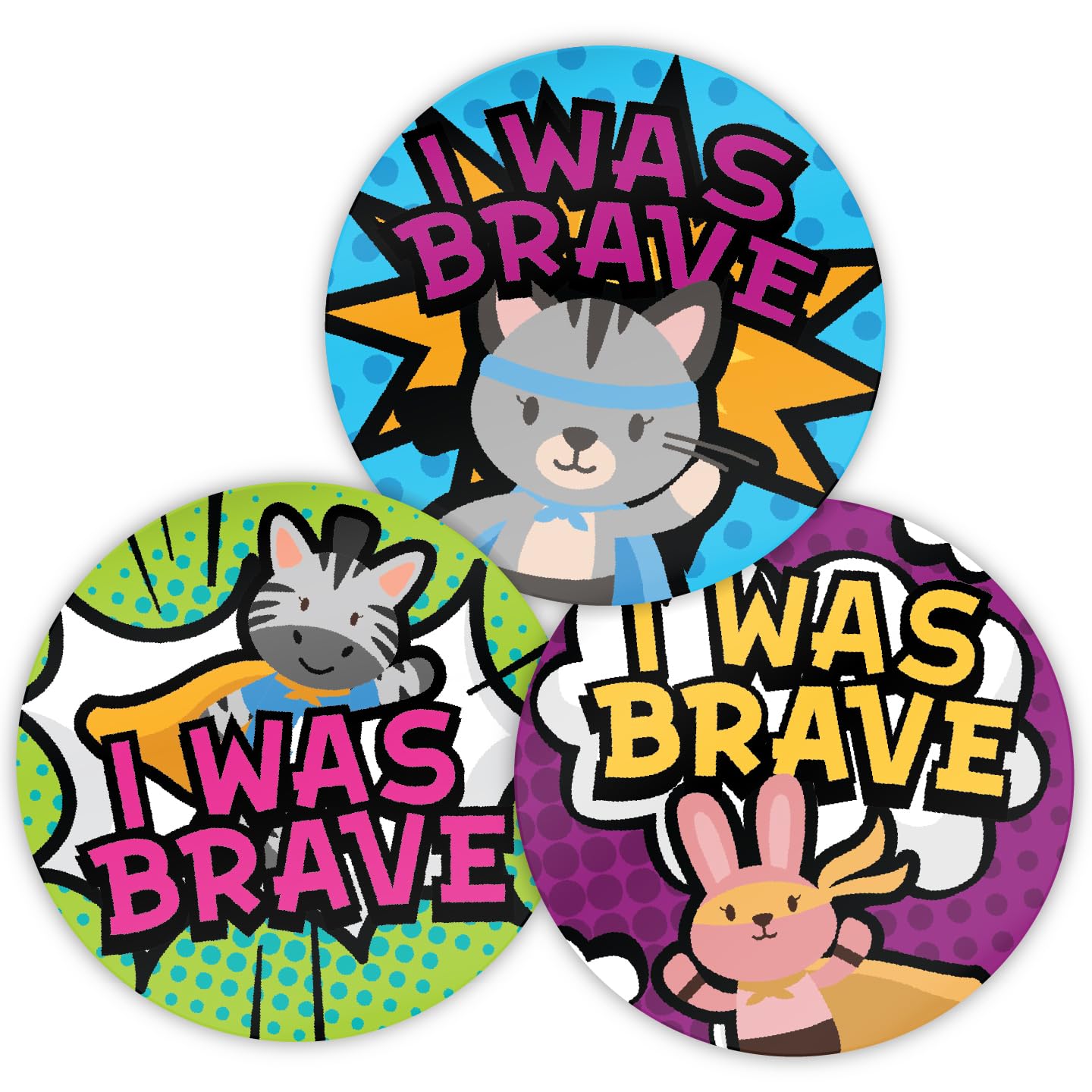 Stone Melon School Reward Stickers 144 I Was Brave Superhero Animals Bravery Stickers 30Mm Round Awards Nursery Teachers Parents Children Kids