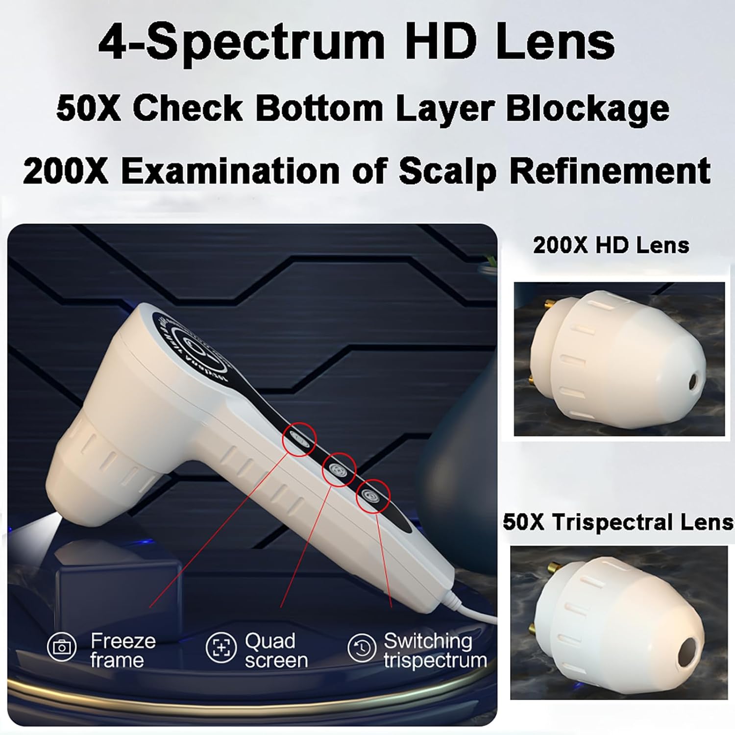 15 Inch Skin Diagnosis Hair Analyzer Four Spectrum Skin Scalp Detector Multifunctional Hair Follicle Skin Tester for Home Spa Salon