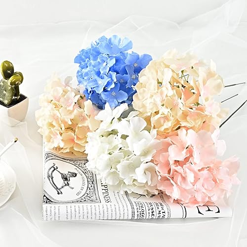 Miniatura 5 de Waipfaru 24 flores artificiales de hortensias azules, flores de hortensias sintéticas con tallos, flores de hortensias falsas de seda para ramo de
