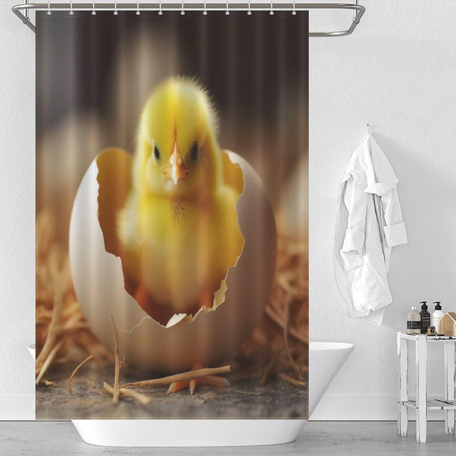 Rideau de douche poulet animal tissu imperméable lavable baignoire salle de bain 122x183cm 12 crochets