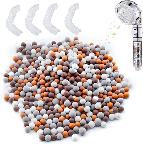 Cuentas de repuesto para cabezal de ducha de cuatro colores, mineral aniónico de repuesto con gorro de ducha, cuentas de piedra de filtración de