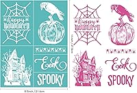 Vista 2 de Plantilla de serigrafía con patrones de sentimientos temáticos de Halloween, reutilizable, autoadhesiva, para decoración/impresión