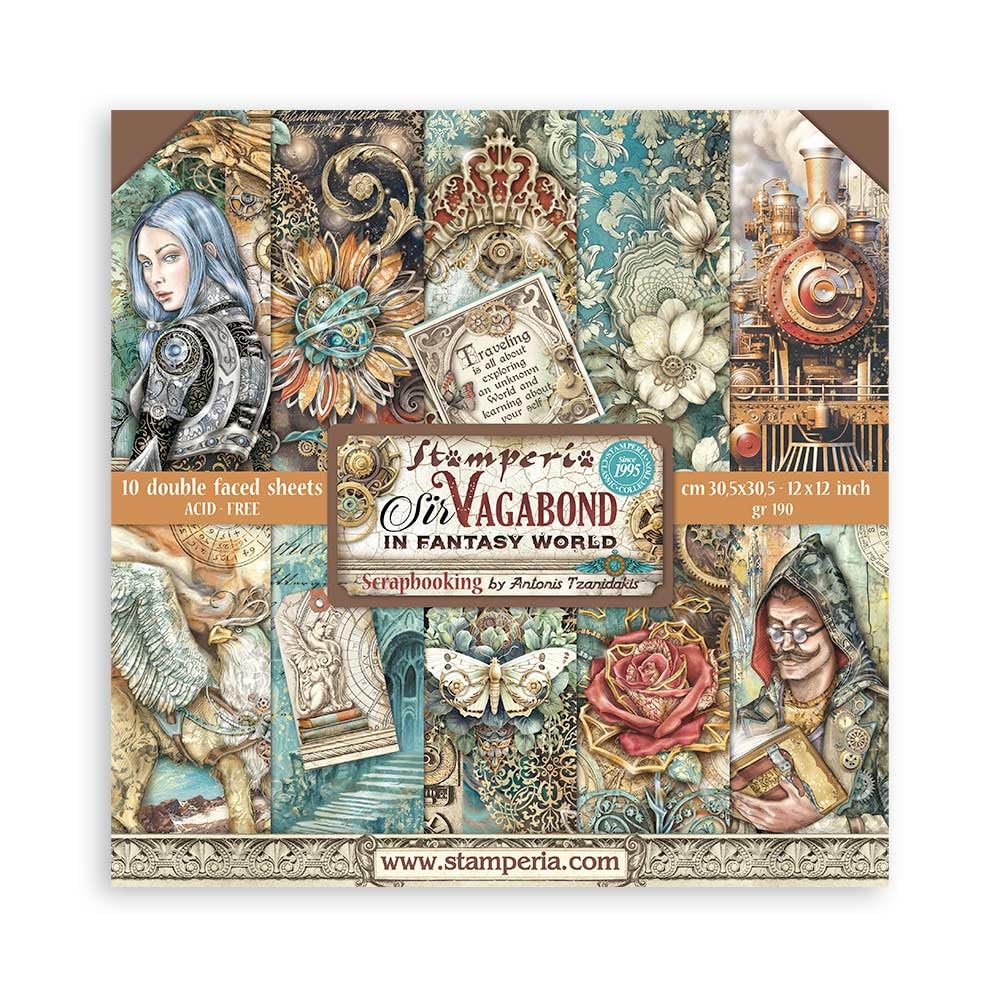Stamperia International KFT Stamperia Scrapbooking Pad 10 Sheets cm 30,5x30,5 (12"x12") Sir Vagabond in Fantasy World, Multicoloured, 12 x 12 in