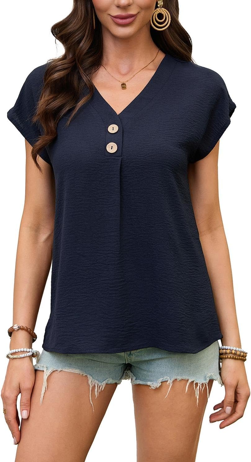 Women's Dressy Casual Shirt Sleeveless V-Neck Button Down Work Tops Business Casual Summer Tops