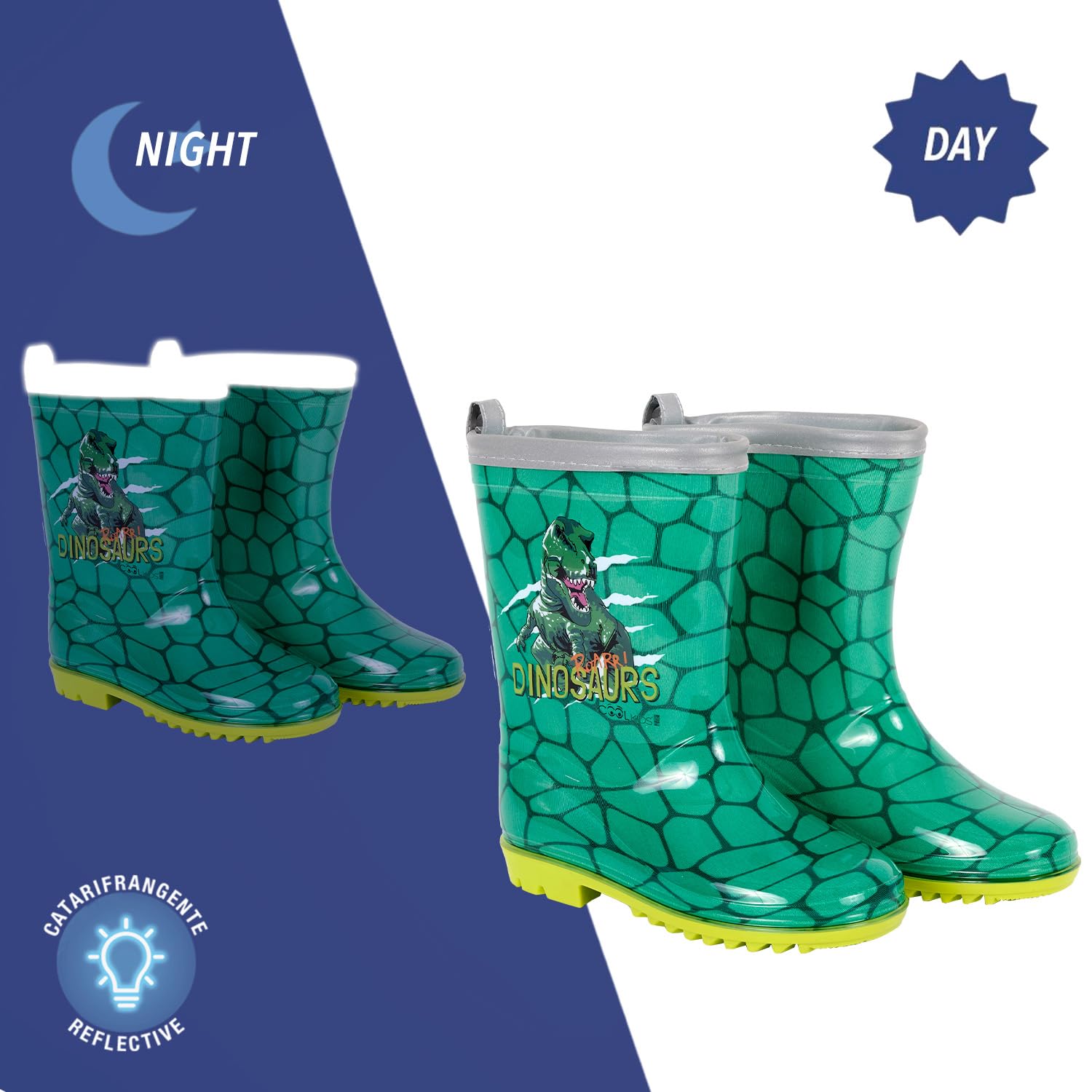 PERLETTI Bottes Pluie Enfant Dinosaures - Bottines Réfléchissantes Imperméables Garçon