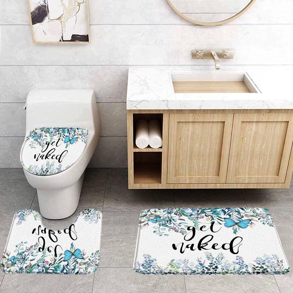 VPUPCN Green Leaves 3 Pcs Bath Rugs Set,Sage Green Eucalyptus Leaf Watercolor Nature Floral Plant Botanical Spring Bathroom Kitchen Rug with 17.8