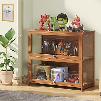 MAMEG Display Cabinet with Acrylic Cabinet Figure Display Cabinet Natural Bamboo Display Cabinet, flip Door Design, Sealed and dustproof Large Display Cabinet with DoorsBrown,2F-60x31x73cm