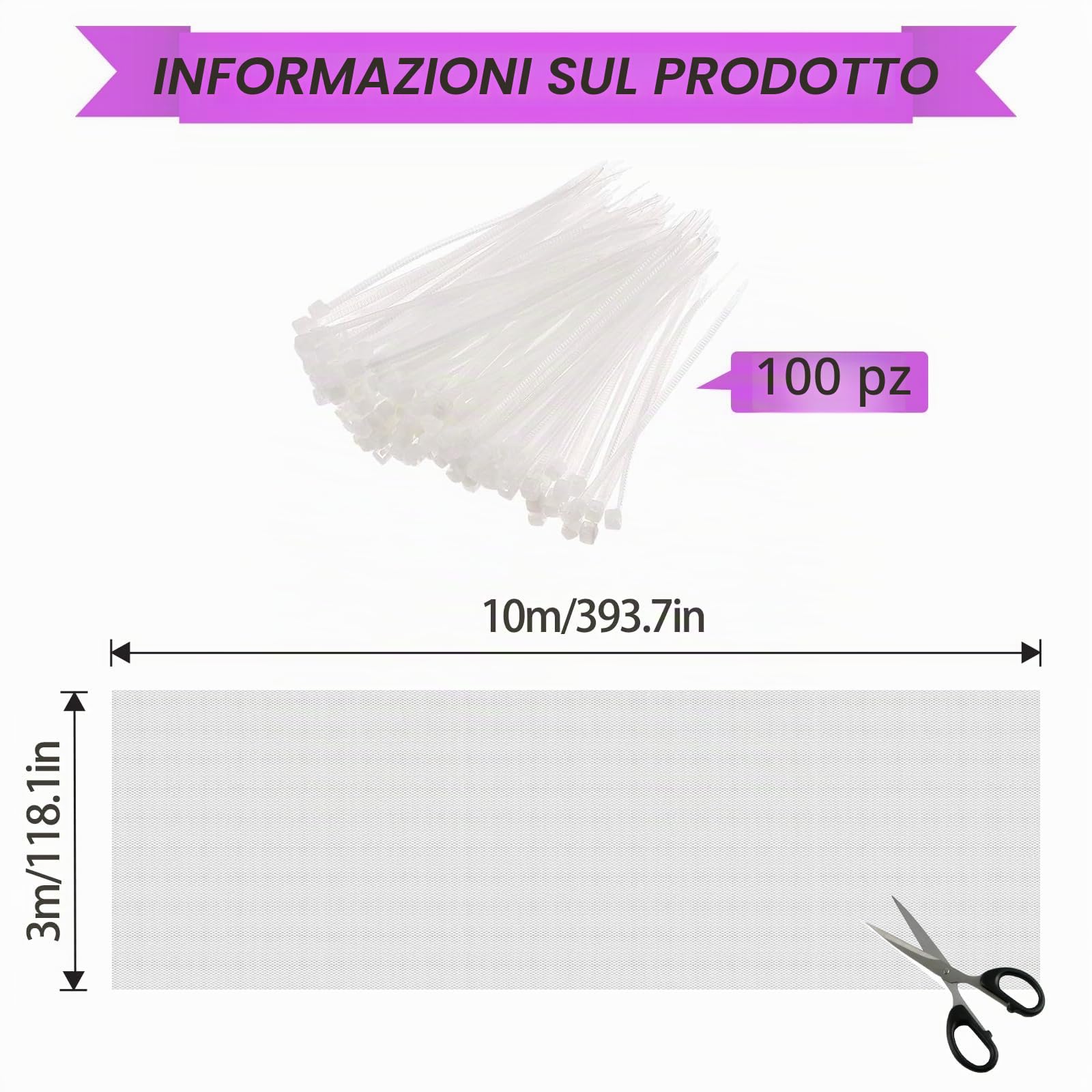 Telo Zanzariera Rete Antizanzare 3x10m, Rete Anti Insetti, Rete Balcone Esterno Barriera per Mosche Mosquito e Uccelli, per Terrazzo Giardino Gazebo Piscina e Protezione per Piante(Bianco)