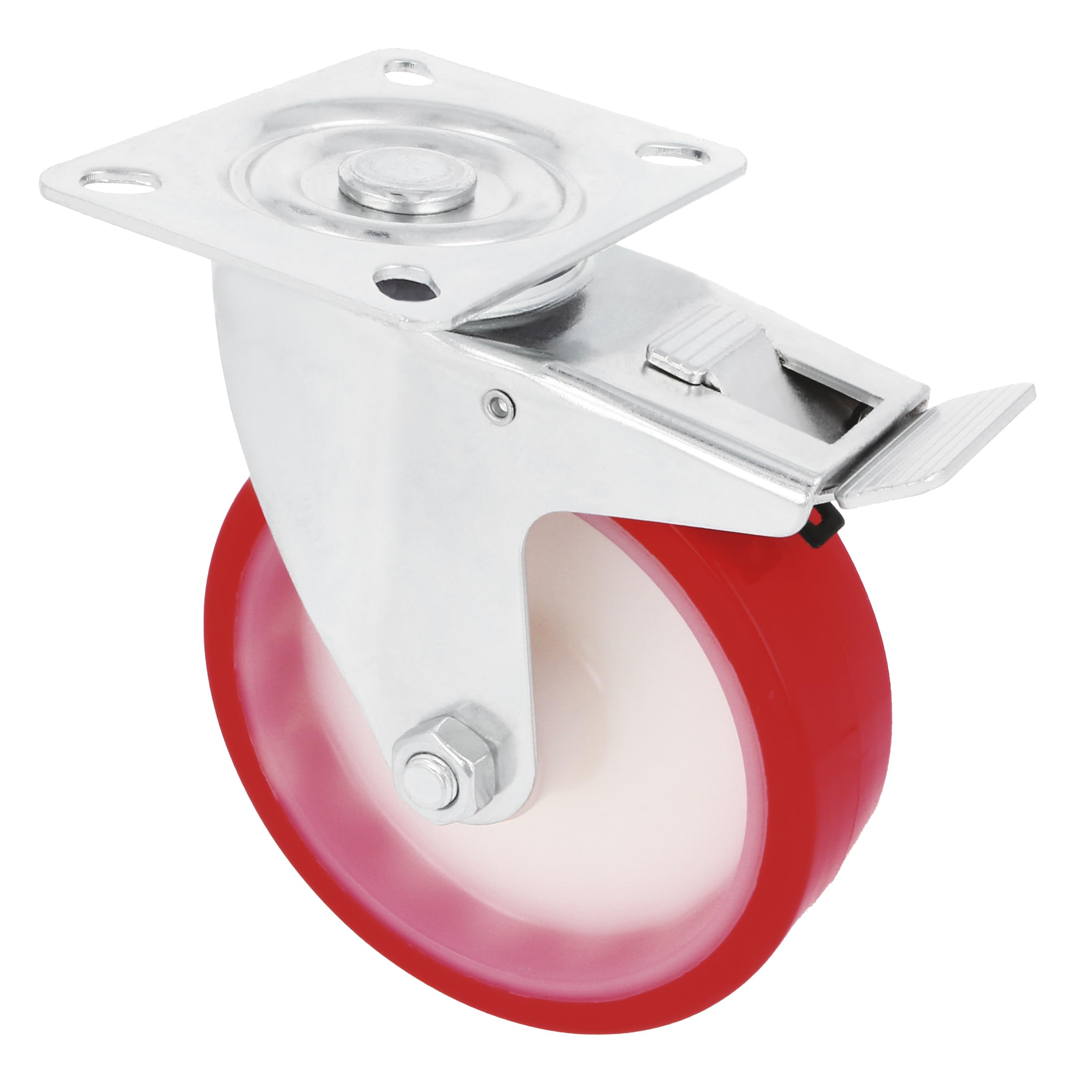Amig - Set 4 Ruote con Freno | Ø 80 mm | Ruote Girevoli con Piastra Metallica | Peso Massimo 100 Kg | Per Spostare Mobili Pesanti | Cuscinetti a Rulli | Nucleo in Nylon Bianco | Poliuretano Rosso