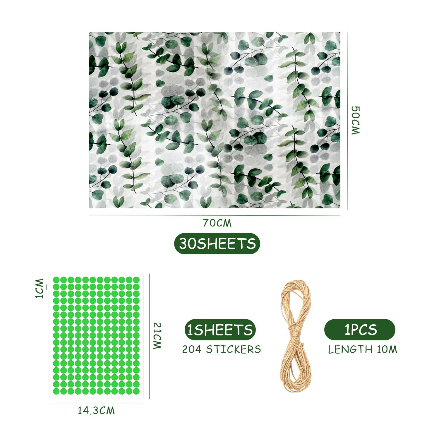 GORGECRAFT 100 Fogli Carta Velina Con Foglie Di Eucalipto – Verde, 50x35 Cm, Per Confezioni Regalo Botaniche E Fai Da Te