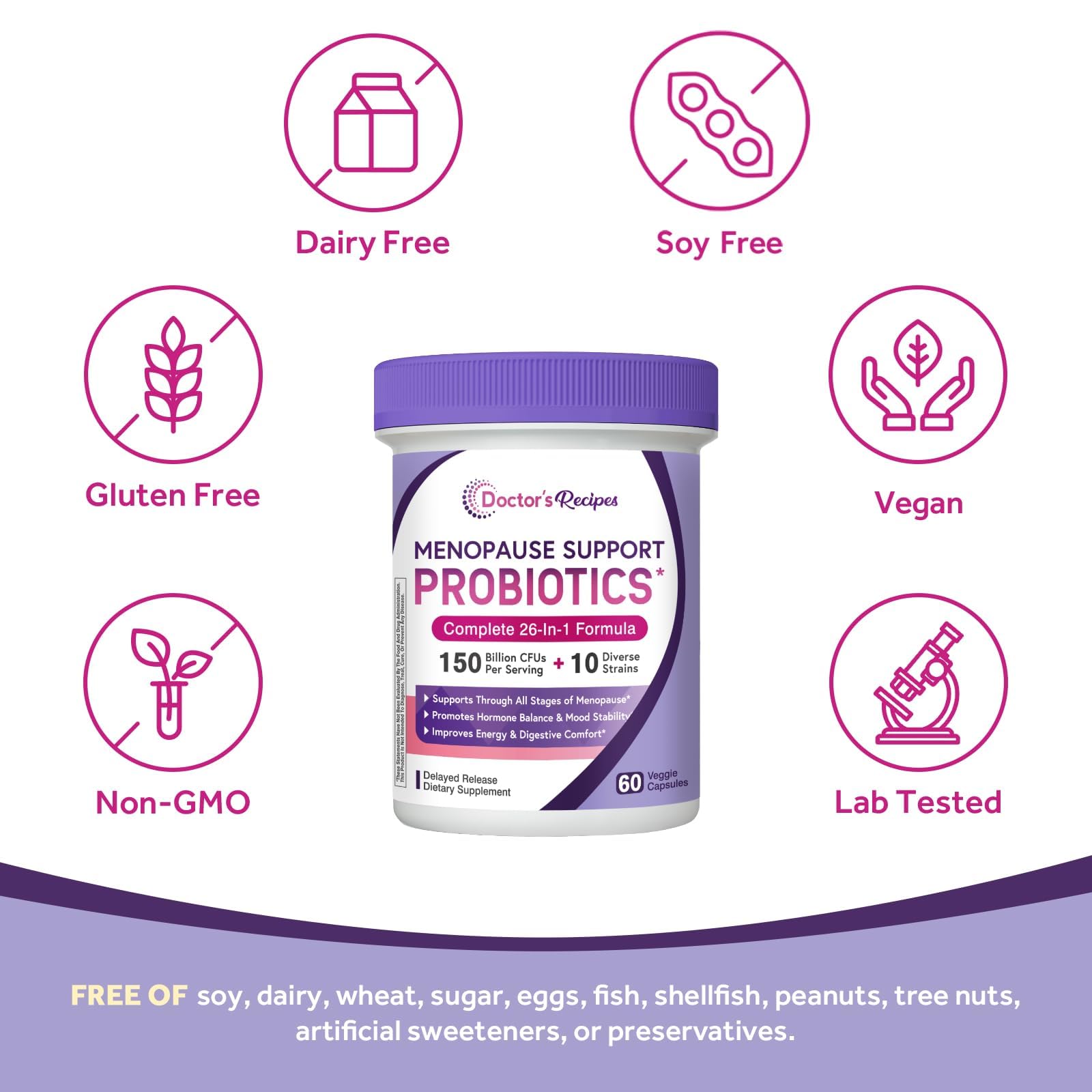 Doctor's Recipes Menopause Supplements for Women, Probiotics 150 Billion CFU, Black Cohosh for Menopause Hot Flashes, Ashwagandha, Dong Quai, Supports Mood, Energy, Hormone Balance, 60 Capsules — Amazon image 6