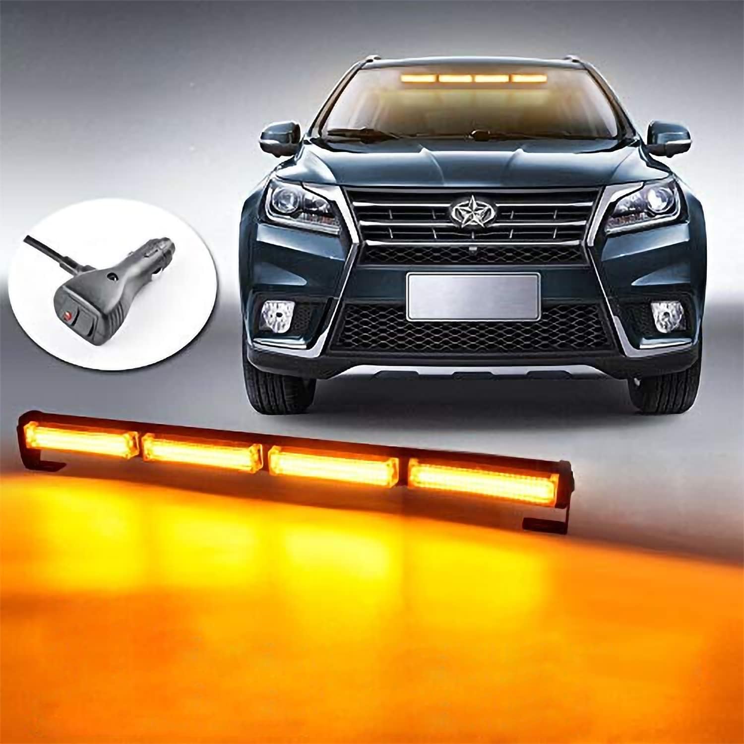 AnTom 58cm Flashing Beacon Light, 40W Amber Emergency Warning Strobe Light for Truck Vehicle with 12-24v Cigarette Lighter Plug