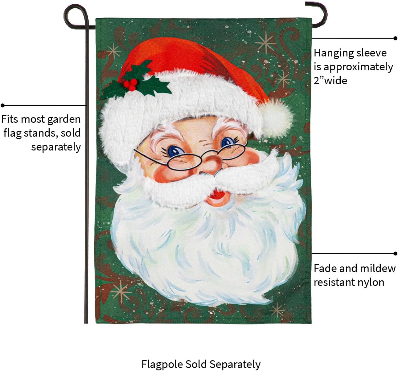 Evergreen Flag Merry Santa Linen Garden Flag | Christmas Garden Flag 12x18 Double Sided for Outside | Weather and Fade Resistant | Outdoor Flag For Yards and Gardens