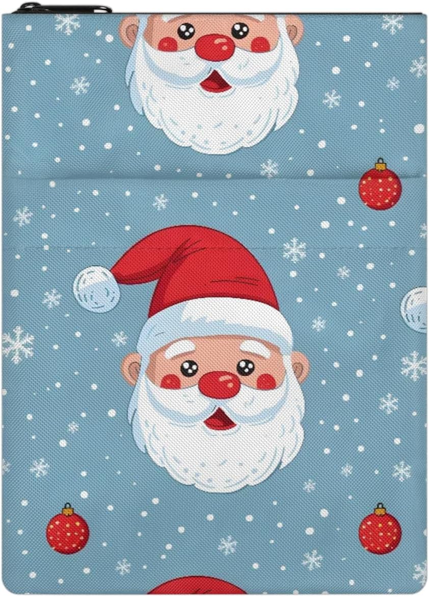 Book Covers Book Sleeve with Zipper and Front Pocket for Readers Protector Cover Gift for Book Lovers, 10.2X 7.5 Inch Fabric Book Storage Sleeve, Santa Claus Surprise