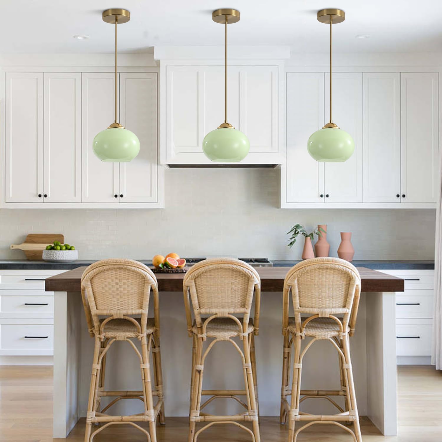 KCO Lighting Vintage Green Glass Pendant Light Brushed Gold Island Pendant Lights Small Globe Hanging Light Nordic Green Chandelier